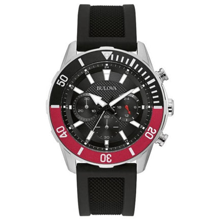 Bulova Men's Watch - Quartz Chronograph Black Dial Silicone Rubber Strap | 98A258 ,