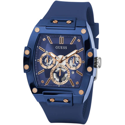 Guess Men's Watch - Quartz Blue and Rose Gold Dial Silicone Rubber Strap | GW0203G7 ,