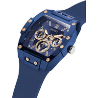 Guess Men's Watch - Quartz Blue and Rose Gold Dial Silicone Rubber Strap | GW0203G7 ,
