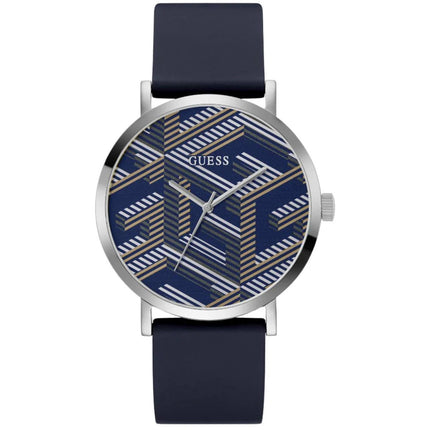 Guess Men's Watch - Quartz Silver Case Navy Blue Dial Silicone Rubber Strap | GW0625G1 ,