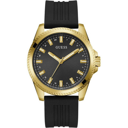 Guess Men's Watch - Quartz Yellow Gold Case Black Silicone Rubber Strap | GW0639G2 ,