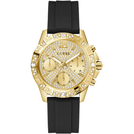 Guess Women's Watch - Quartz Champagne Dial Black Silicone Rubber Strap | GW0772L5 ,