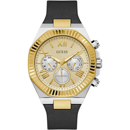Guess Men's Watch - Equity Quartz Champagne and Silver Dial Black Strap | GW0791G1 ,