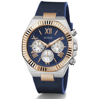 Guess Men's Watch - Equity Chronograph Blue Dial Leather and Silicone Strap | GW0791G2 ,