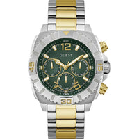 Guess Men's Watch - Traction Rotating Bezel Green Dial Two Tone Bracelet | GW0800G1 ,