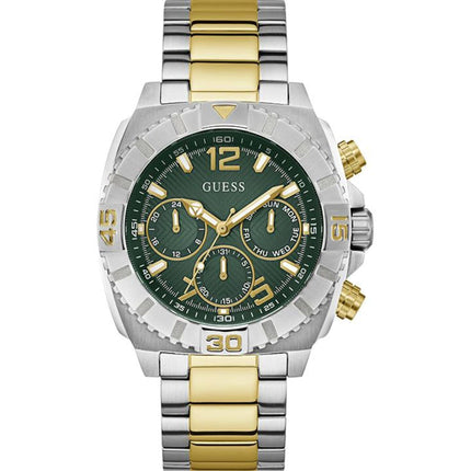 Guess Men's Watch - Traction Rotating Bezel Green Dial Two Tone Bracelet | GW0800G1 ,