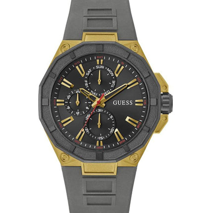 Guess Men's Watch - R2 Quartz Chronograph Black Dial Grey Silicone Strap | GW0803G1 ,
