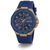 Guess Men's Watch - R2 Chronograph Rose Gold Case Blue Dial Silicone Strap | GW0803G2 ,
