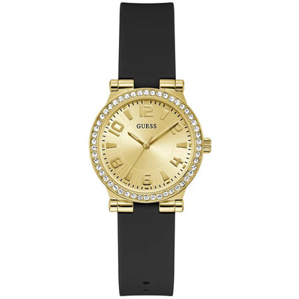 Guess Women's Watch - Fawn Crystal Bezel Champagne Dial Black Strap | GW0844L1 ,