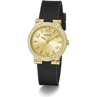 Guess Women's Watch - Fawn Crystal Bezel Champagne Dial Black Strap | GW0844L1 ,