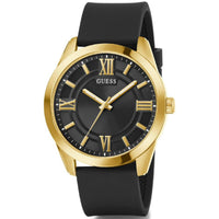 Guess Men's Watch - Elliot Yellow Gold Case Black Dial Silicone Strap | GW0894G2 ,