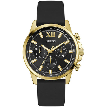 Guess Men's Watch - Walker Yellow Gold Case Black Dial Silicone Strap | GW0913G2 ,