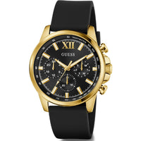 Guess Men's Watch - Walker Yellow Gold Case Black Dial Silicone Strap | GW0913G2 ,