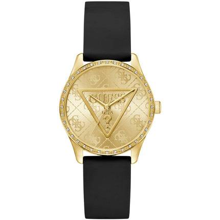 Guess Women's Watch - Roxy Quartz Champagne Dial Black Silicone Strap | GW0942L2 ,