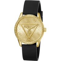 Guess Women's Watch - Roxy Quartz Champagne Dial Black Silicone Strap | GW0942L2 ,