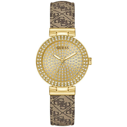 Guess Women's Watch - Ivy Crystal Champagne Dial Beige Leather Strap | GW0943L2 ,
