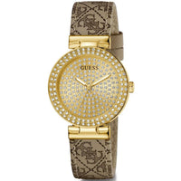 Guess Women's Watch - Ivy Crystal Champagne Dial Beige Leather Strap | GW0943L2 ,