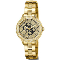 Guess Women's Watch - G Lace Crystal Champagne Dial Yellow Gold Bracelet | GW0944L2 ,