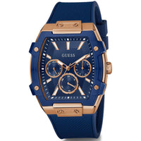 Guess Men's Watch - Phoenix Quartz Rose Gold Case Blue Dial Silicone Strap | GW0956G4 ,