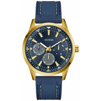 Guess Men's Watch - Peak Quartz Blue Dial Yellow Gold Case Silicone Strap | GW0964G2 ,