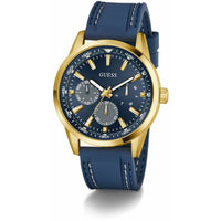 Guess Men's Watch - Peak Quartz Blue Dial Yellow Gold Case Silicone Strap | GW0964G2 ,