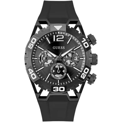 Guess Men's Watch - Perimeter Black Semi-Skeleton Dial Silicone Strap | GW0966G2 ,