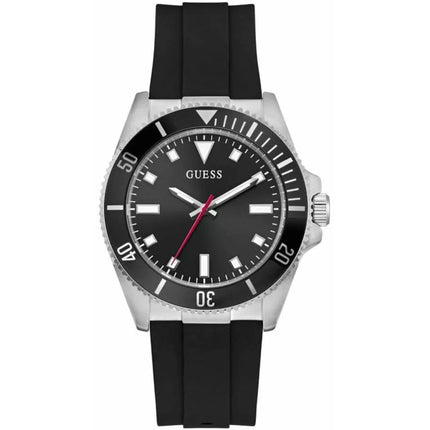 Guess Men's Watch - Quartz Silver Case Black Dial Silicone Rubber Strap | GW0969G1 ,