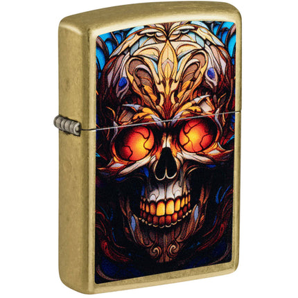 Zippo Windproof Lighter - Stained Glass Skull Design Classic Street Brass | 46715 ,