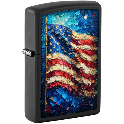 Zippo Windproof Lighter - American Flag Design Classic Black Matte Finish | 46718 ,