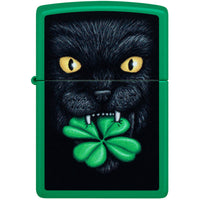 Zippo Windproof Lighter - Feline Lucky Design Classic Grass Green Matte Finish | 46721 ,