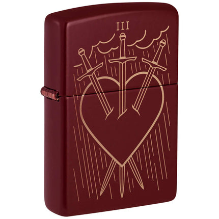Zippo Windproof Lighter - Three of Swords Tarot Card Design Classic Merlot | 46723 ,