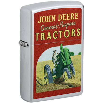 Zippo Windproof Pocket Lighter - John Deere Vintage Ad Design Satin Chrome | 46757 ,