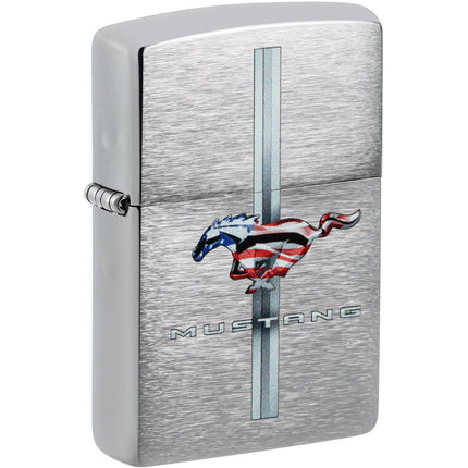 Zippo Windproof Pocket Lighter - Ford Mustang Design Brushed Chrome Finish | 46791 ,