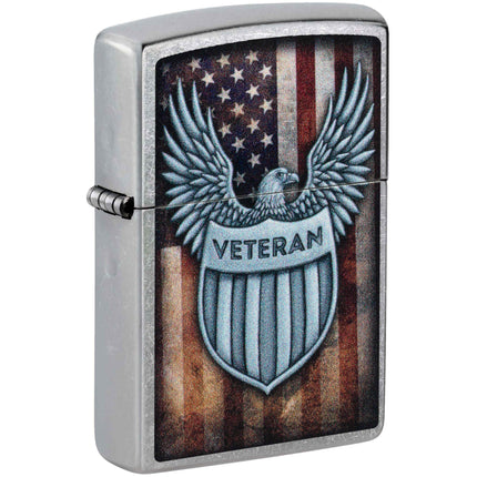 Zippo Pocket Lighter - Veteran Crest Design Street Chrome Metal Windproof | 46824 ,