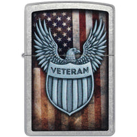 Zippo Pocket Lighter - Veteran Crest Design Street Chrome Metal Windproof | 46824 ,