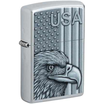 Zippo Pocket Lighter - USA Pride Design Satin Chrome Metal Windproof | 46825 ,
