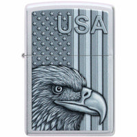 Zippo Pocket Lighter - USA Pride Design Satin Chrome Metal Windproof | 46825 ,