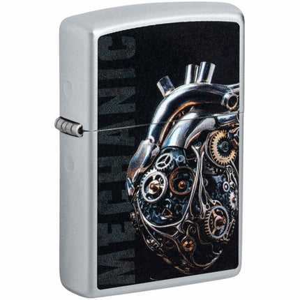 Zippo Pocket Lighter - Mechanical Heart Design Satin Chrome Metal Windproof | 46829 ,