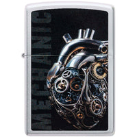 Zippo Pocket Lighter - Mechanical Heart Design Satin Chrome Metal Windproof | 46829 ,