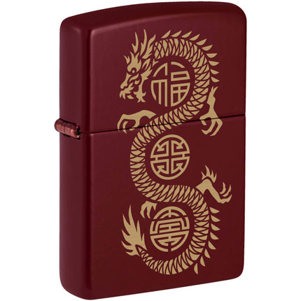 Zippo Pocket Lighter - Lucky Dragon Design Classic Merlot Metal Windproof | 46834 ,