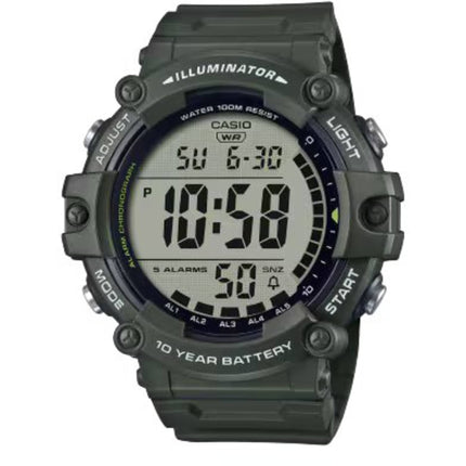 Casio Men's Digital Watch - Quartz Dual-Time Chrono Green Strap | AE-1500WHX-3AVCF ,