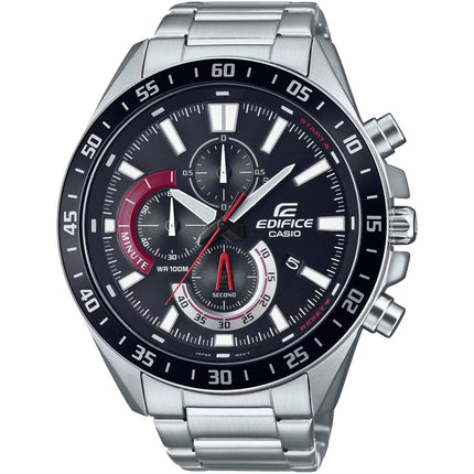 Casio Men's Watch - Edifice Quartz Chrono Black Dial Silver Bracelet | EFV-620D-1A4VCR ,