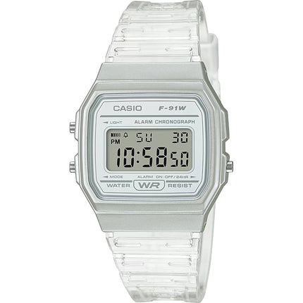 Casio Unisex Watch - Grey Digital Dial Clear Resin Strap Daily Alarm | F-91WS-7CF ,