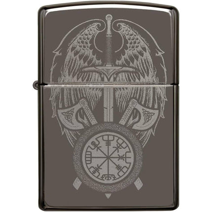 Zippo Windproof Pocket Light - Wings and Sword Design Black Ice Metal | 48069 ,