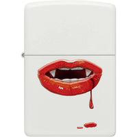 Zippo Windproof Pocket Lighter - Vampire Lips Design Matte White Metal | 48656 ,