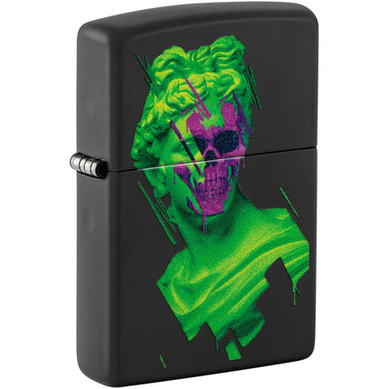 Zippo Windproof Lighter - Skull Hellenism Neon Green and Purple Bust Finish | 48812 ,
