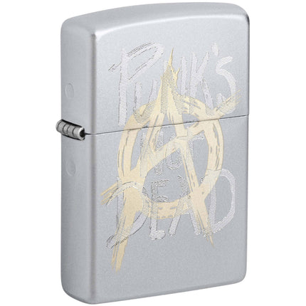 Zippo Windproof Lighter - Punk's not Dead with a Anarchy Symbol Satin Chrome | 48876 ,