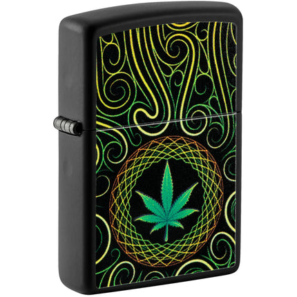 Zippo Windproof Lighter - Cannabis Mandala Leaf Design Black Matte Finish | 49915 ,