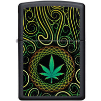 Zippo Windproof Lighter - Cannabis Mandala Leaf Design Black Matte Finish | 49915 ,