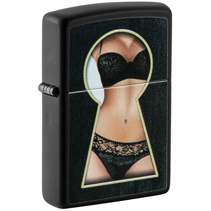 Zippo Windproof Lighter - Keyhole Suprise Design High Polish Black Finish | 49980 ,